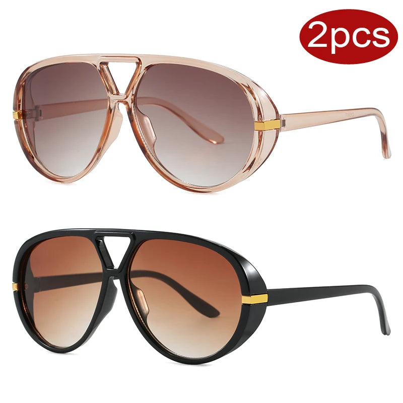 Óculos de Sol Piloto Oval Oversized Estilo Punk Vintage