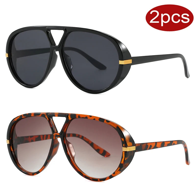 Óculos de Sol Piloto Oval Oversized Estilo Punk Vintage