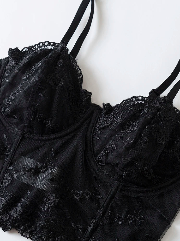 Corset Cropped de Renda Preto Slim
