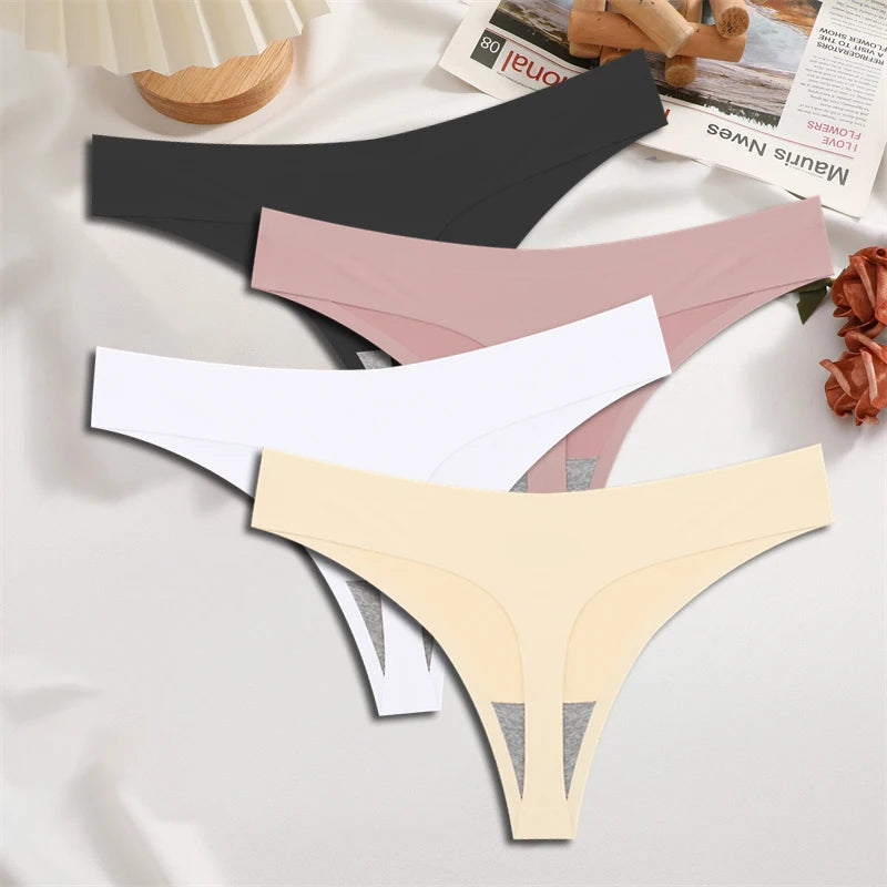 4-Piece Satin-Touch Seamless Thong Set – Low Rise