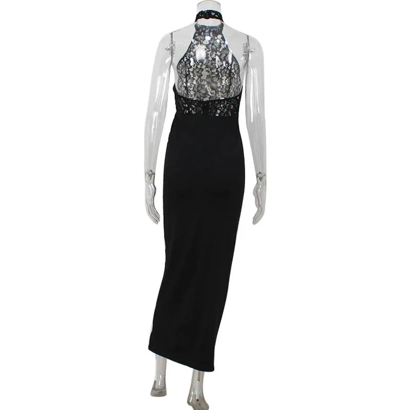 Vestido Longo de Renda Preto Tubinho sem Mangas – Moda Streetwear Elegante
