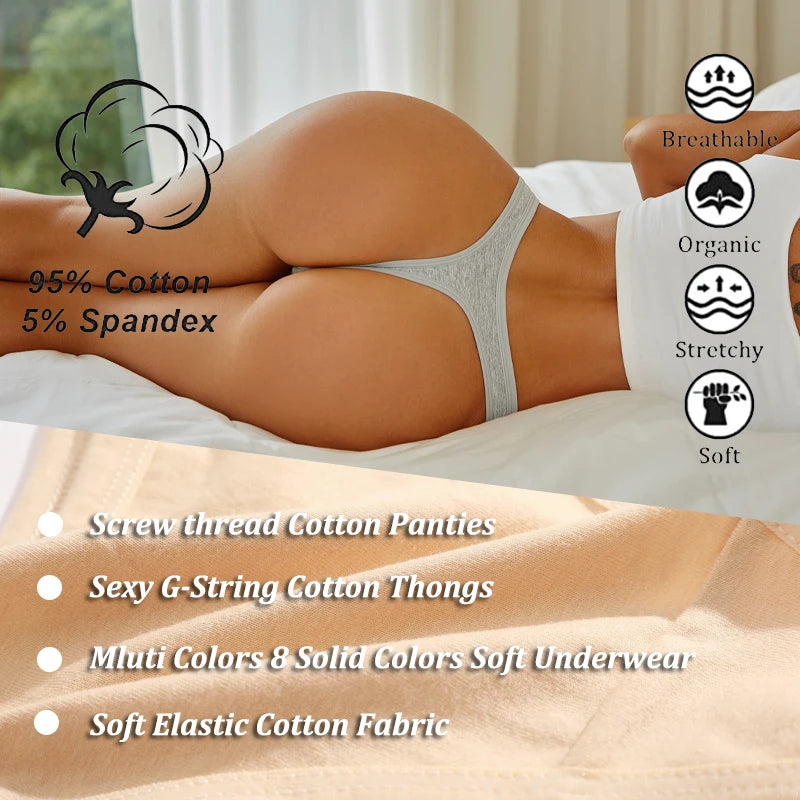 Kit 4 Calcinhas Fio Dental de Algodão Sem Costura Cintura Baixa em V Respirável Feminina