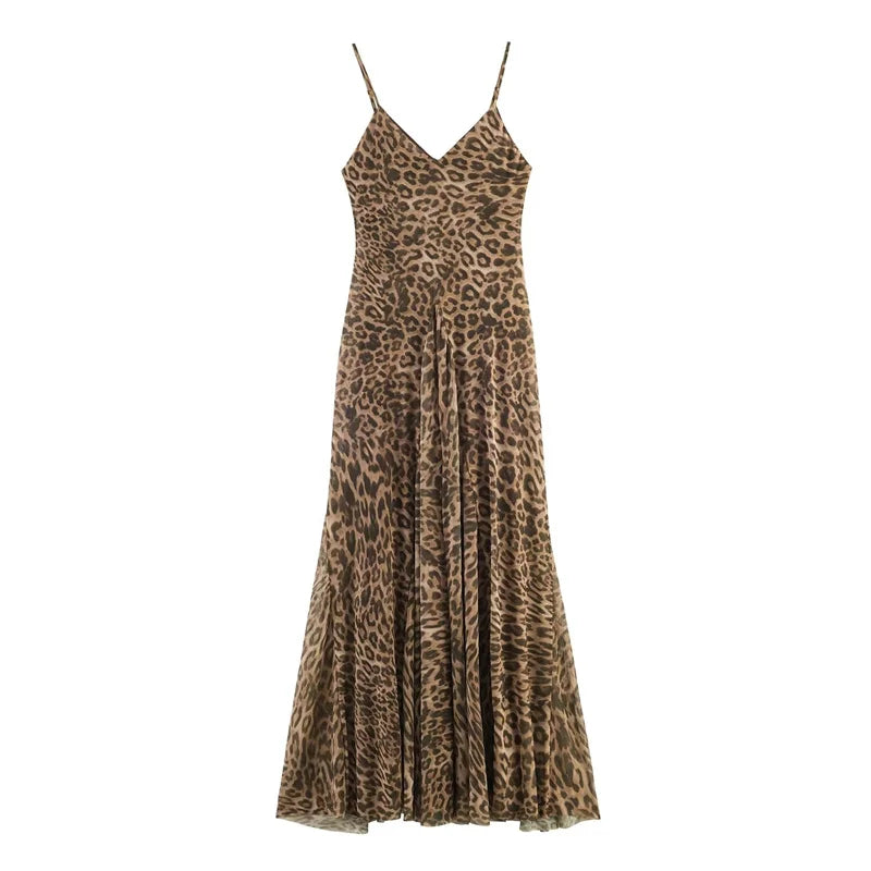 Vestido Midi Estampa de Onça com Alças Finas Modelagem A