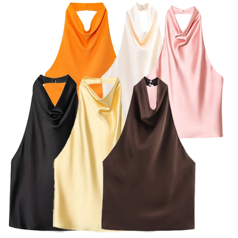 Top Corset Frente Única Cetim Costas Abertas – Amarelo, Rosa ou Preto