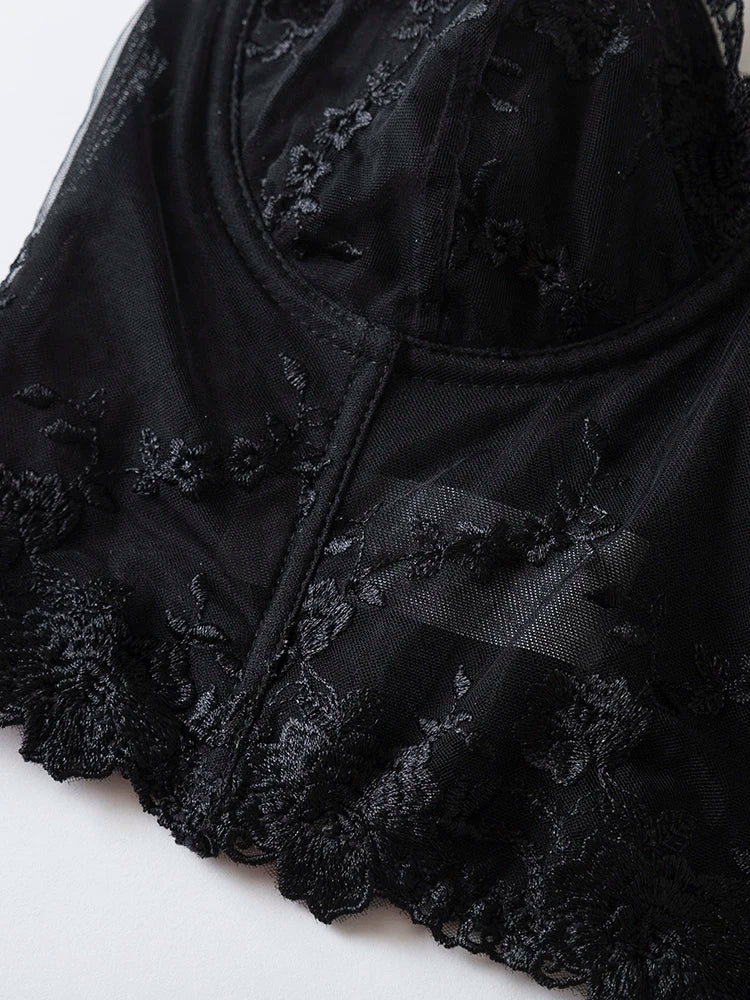 Corset Cropped de Renda Preto Slim