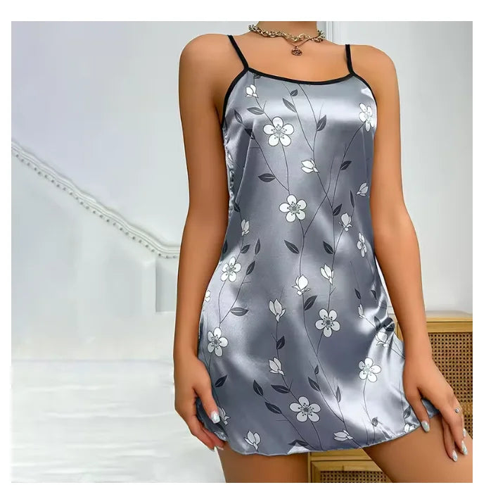 Camisola de Cetim Floral Sem Mangas Costas Nuas para Casa
