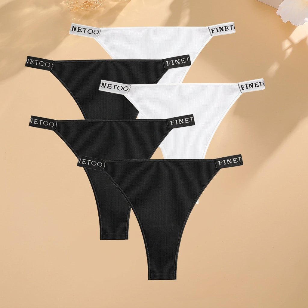 5-Pack Low-Rise Cotton Panties with Logo Waistband