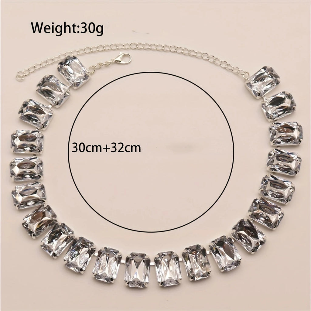 Colar Luxuoso de Strass Quadrado Cintilante