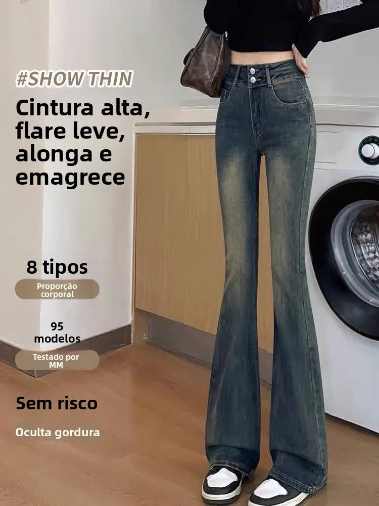Calça Jeans Flare Cintura Alta Elástica Feminina