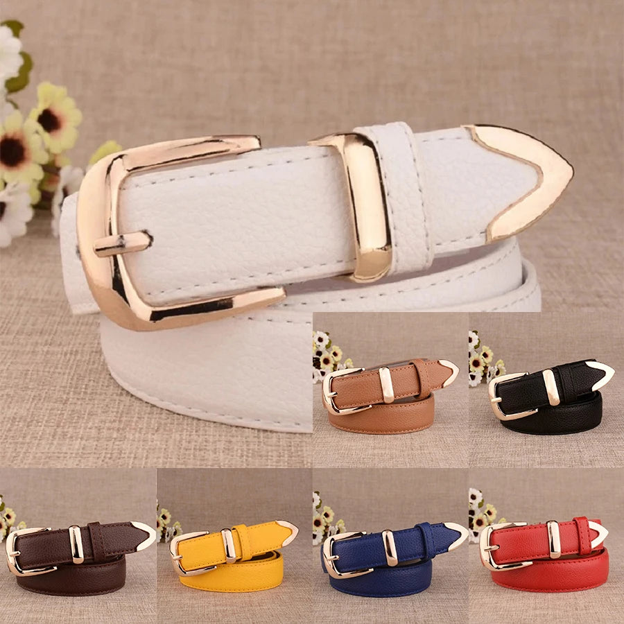 Cinto Feminino em Material Sintético com Fivela de Pino – Estilo Vintage, Várias Cores