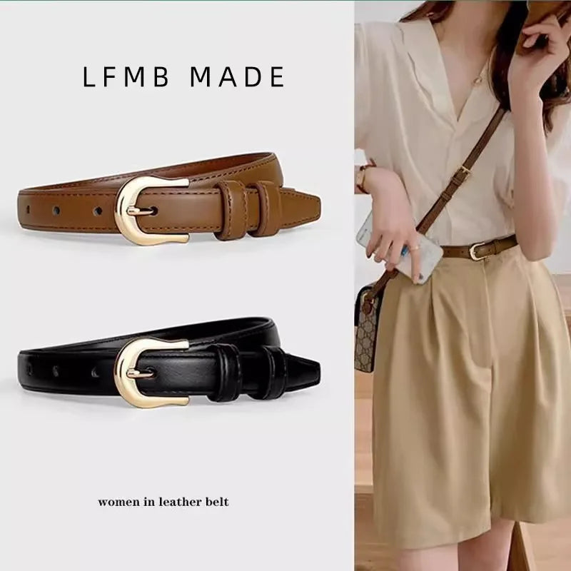 Cinto Feminino Fino Marrom em Material Sintético – Combina com Calça e Look Casual