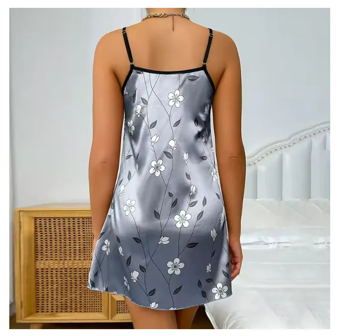 Camisola de Cetim Floral Sem Mangas Costas Nuas para Casa