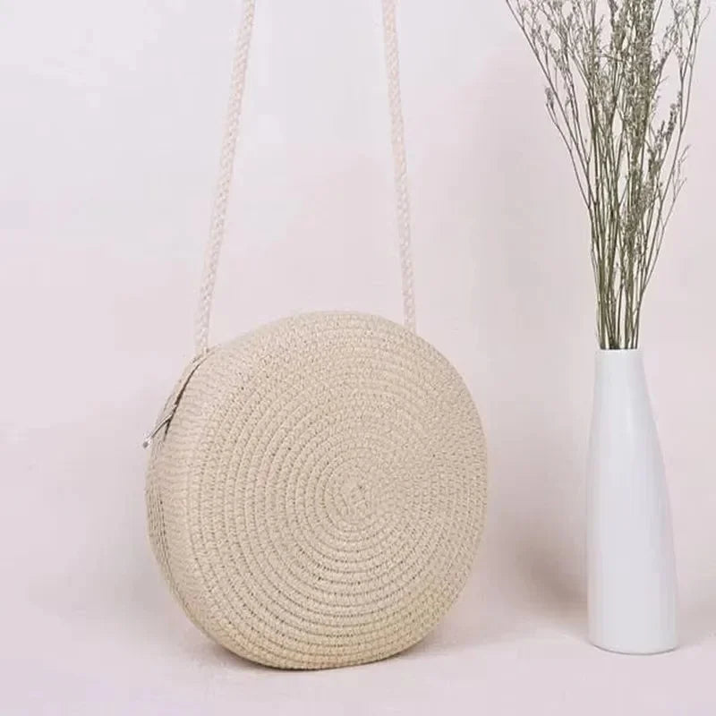 Bolsa de Palha Redonda Minimalista de Ombro