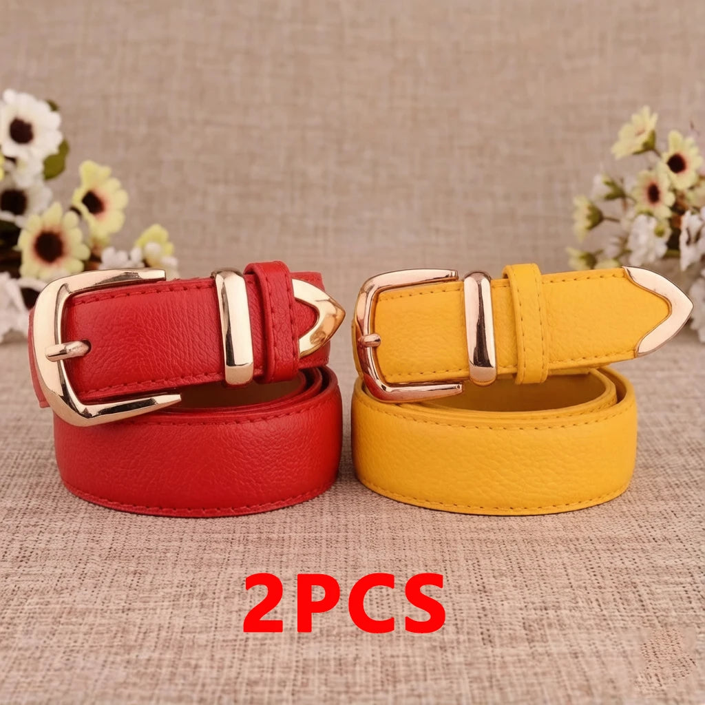 Cinto Feminino em Material Sintético com Fivela de Pino – Estilo Vintage, Várias Cores