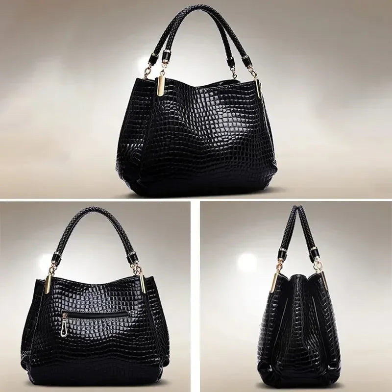 Bolsa Feminina de Ombro Estampa Crocodilo, Grande Capacidade, Ideal para o Dia a Dia
