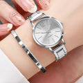 Conjunto 2 Peças Relógio Feminino de Aço com Pulseira Bracelete