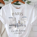 Camiseta Feminina Estampa Paris Manga Curta Gola Redonda Casual