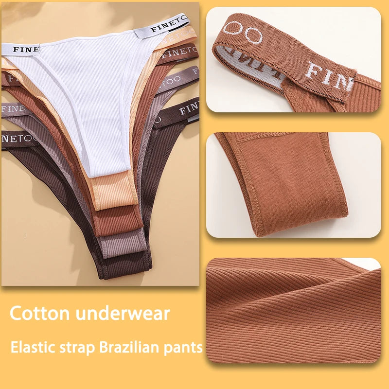 Kit 5 Calcinhas de Algodão Cintura Baixa com Cós Letreiro