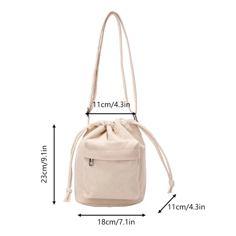 Bolsa Saco Feminina de Ombro com Cordão Estilo Coreano – Leve e Casual, 4 Cores