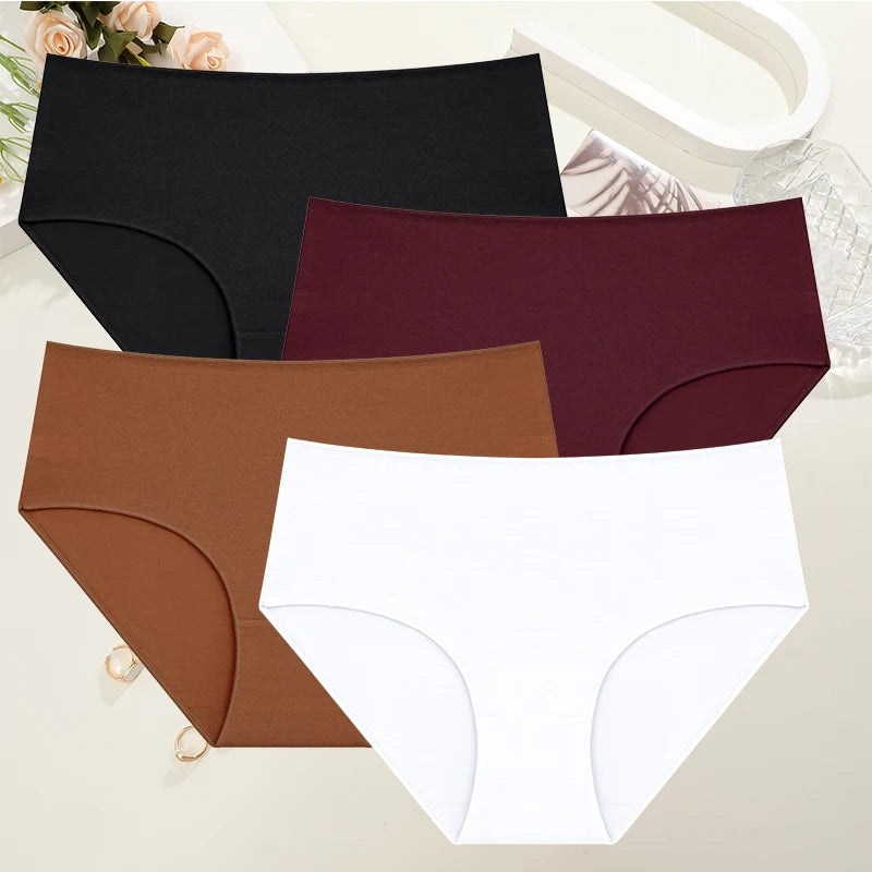 Kit 4 Calcinhas de Algodão Cintura Alta – Conforto Sem Costura, Respirável, P ao GG