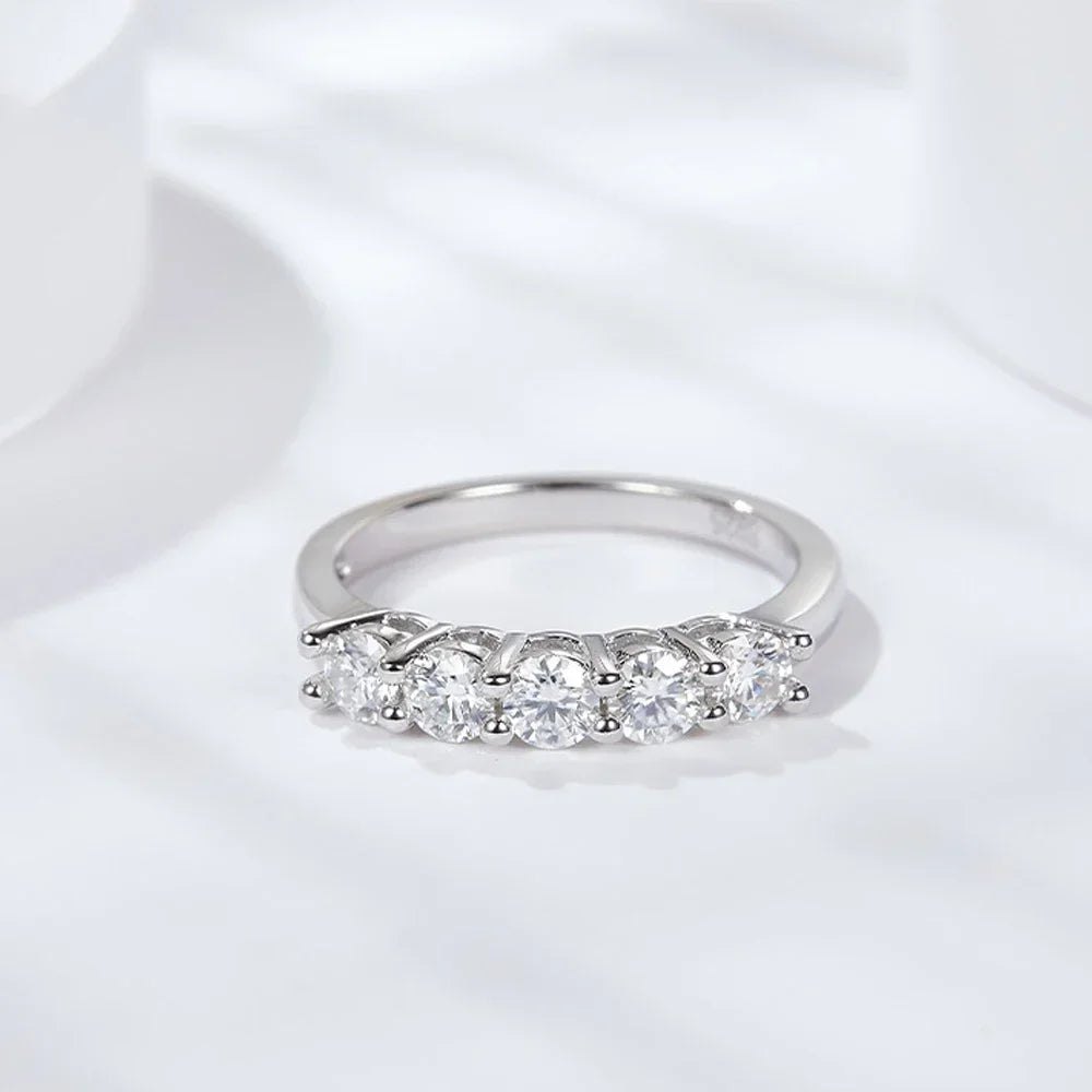 Anel Moissanite Prata 925 Aliança Clássica