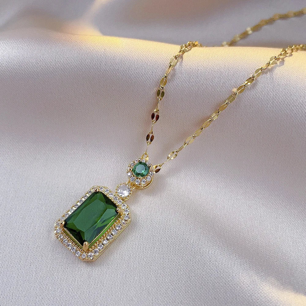Conjunto 4 Peças Colar, Brincos e Anel com Strass Quadrado para Noiva e Festa
