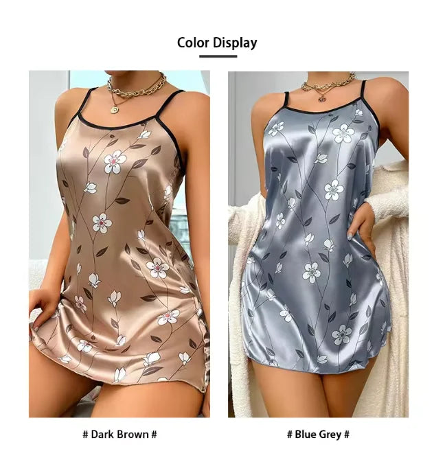 Camisola de Cetim Floral Sem Mangas Costas Nuas para Casa