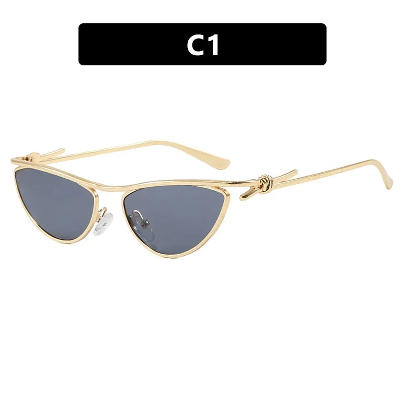 Óculos de Sol Gatinho Triangular Y2K Feminino, Design Punk com Armação Metálica