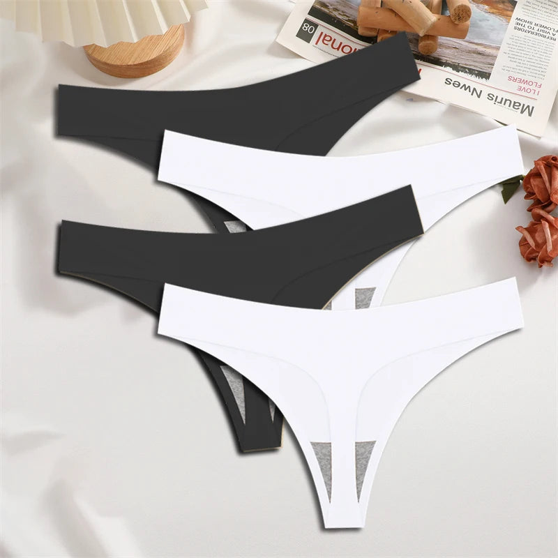 4-Piece Satin-Touch Seamless Thong Set – Low Rise