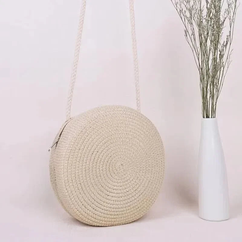 Bolsa de Palha Redonda Minimalista de Ombro