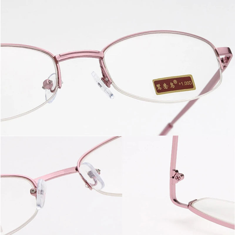Óculos de Leitura Feminino Antifadiga, Lentes HD e Armação Metálica (+1.0 a +4.0)