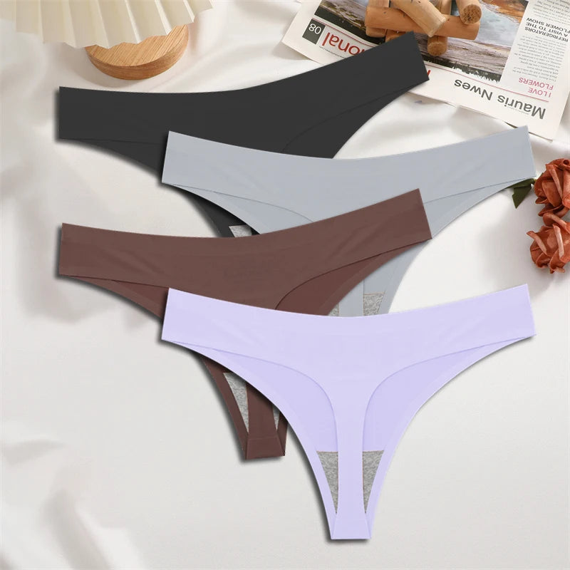 4-Piece Satin-Touch Seamless Thong Set – Low Rise