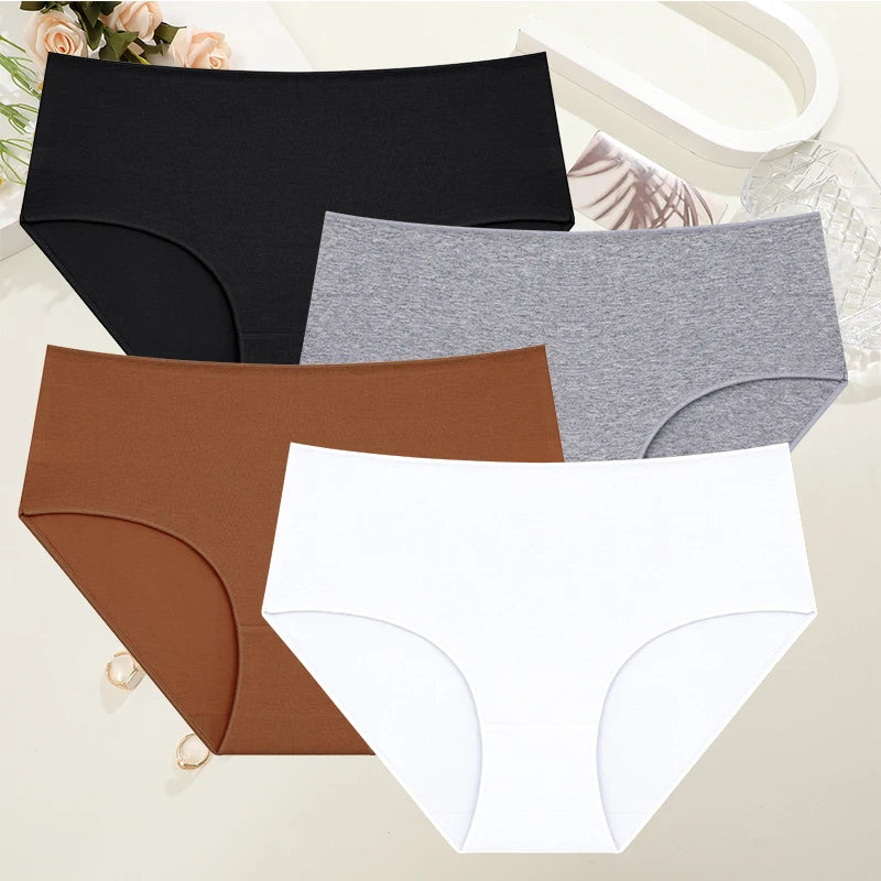 Kit 4 Calcinhas de Algodão Cintura Alta – Conforto Sem Costura, Respirável, P ao GG