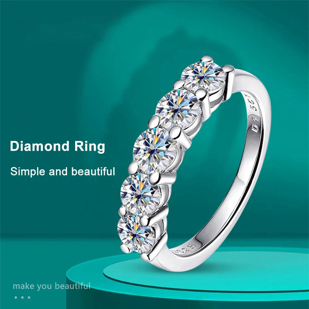 Anel Moissanite Prata 925 Aliança Clássica