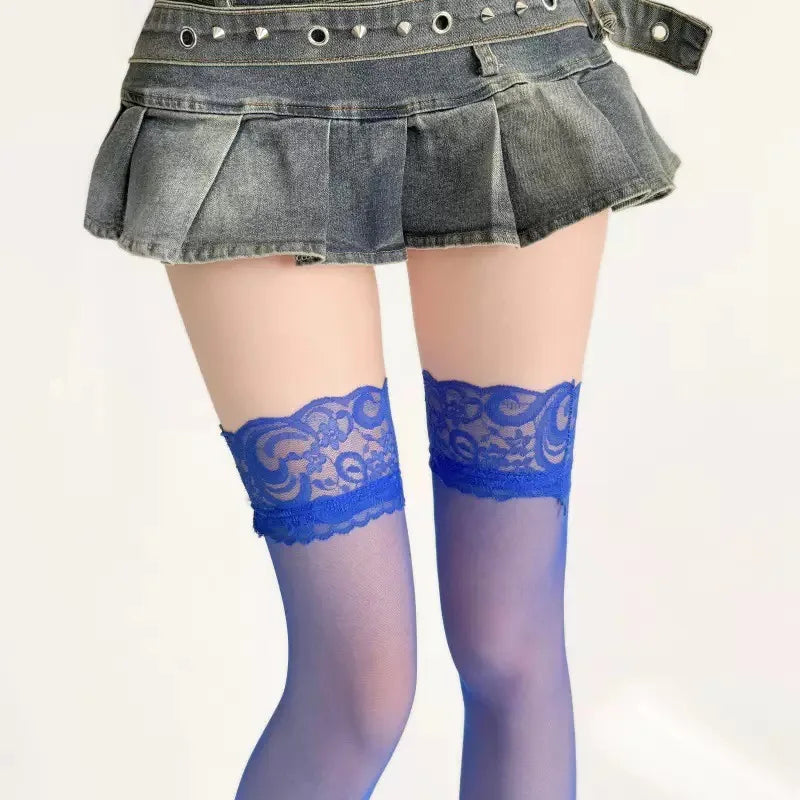 Meia 7/8 Transparente com Renda Floral