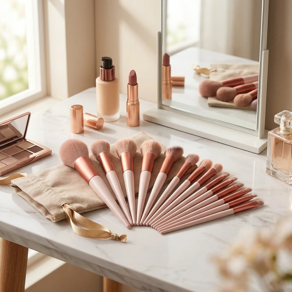 Conjunto de 13 Pincéis de Maquiagem (Sombra, Base, Blush) com Estojo – Macios e Versáteis