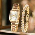 Kit 2 Peças Relógio Feminino Retangular de Quartzo com Pulseira de Strass