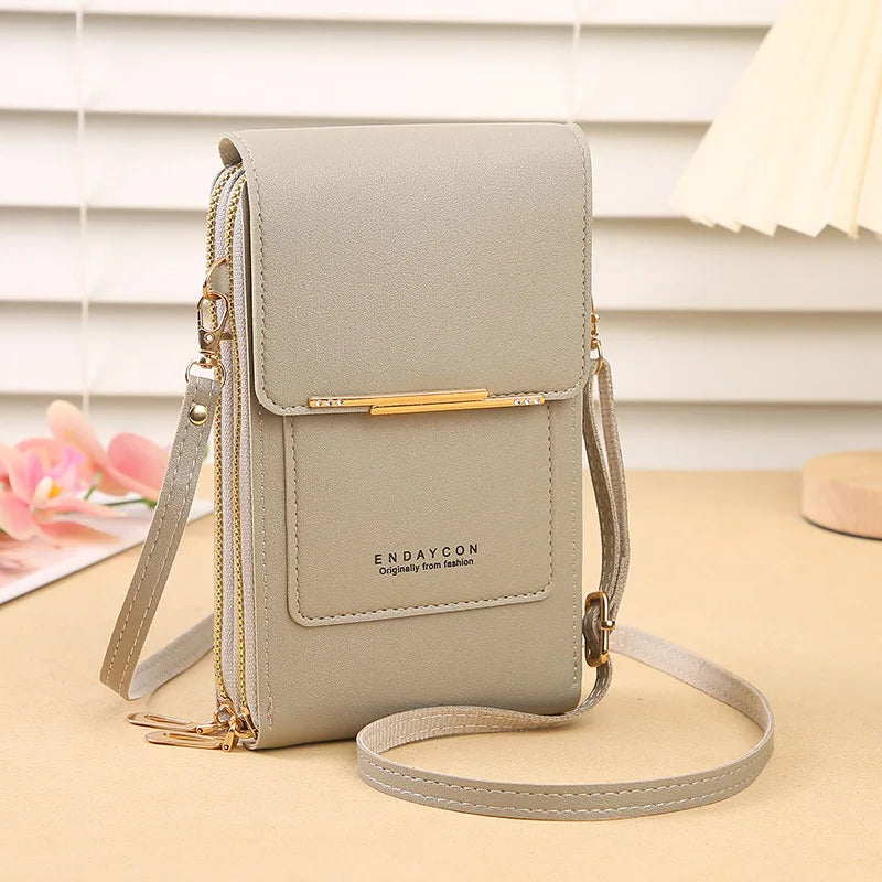 Bolsa Transversal Feminina Pequena Porta-Celular com Visor Touch e Porta-Cartões – 6 Cores
