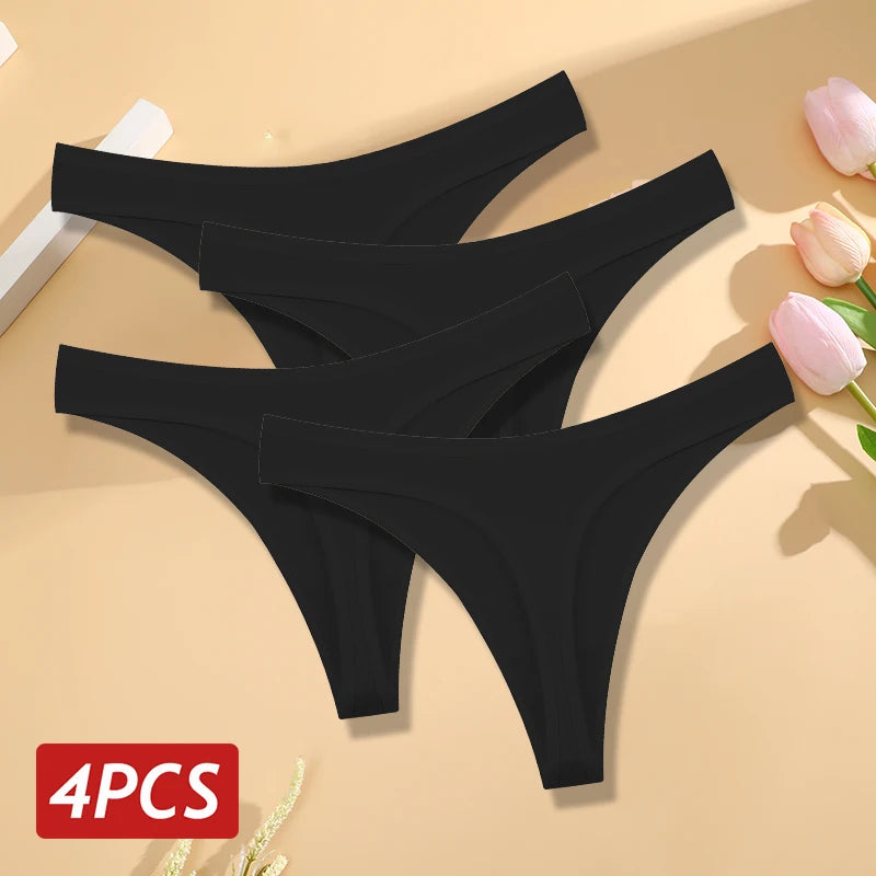 Kit 4 Calcinhas Fio Dental de Algodão Sem Costura Cintura Baixa em V Respirável Feminina