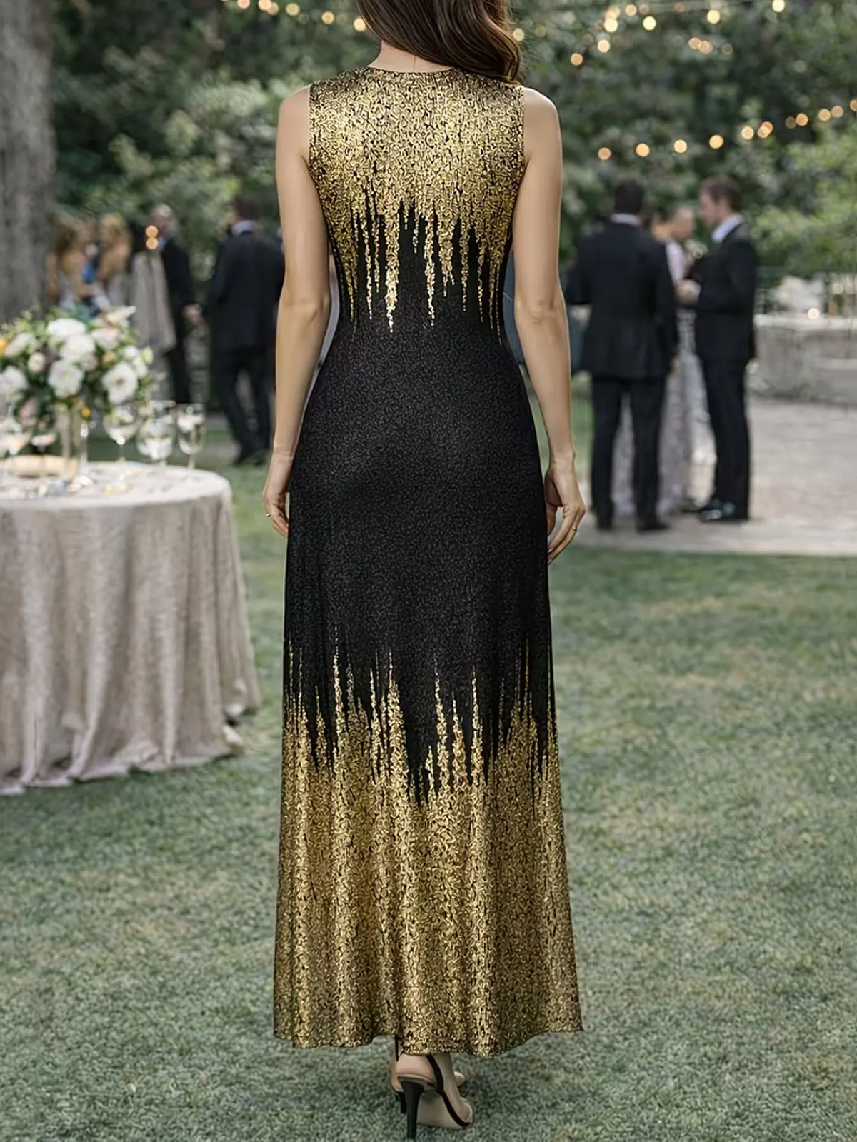 Vestido Longo de Paetês Sem Mangas Barra Sereia