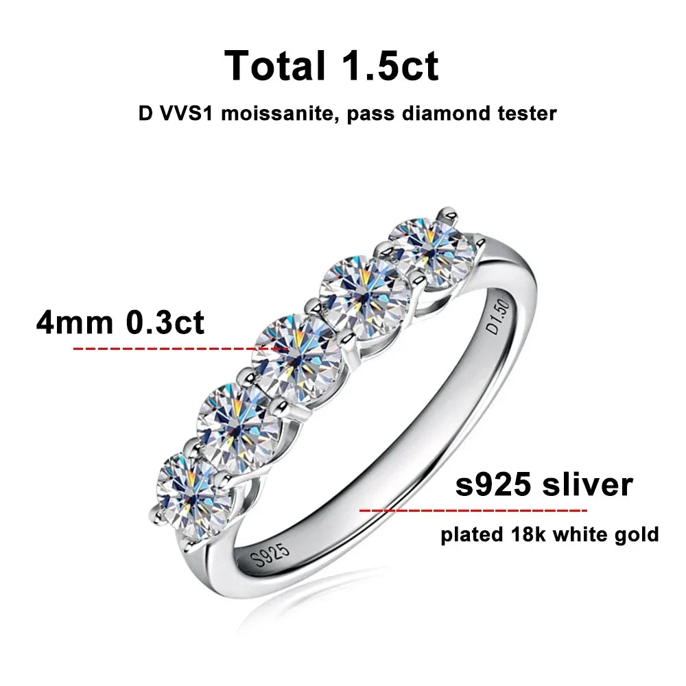 Anel Moissanite Prata 925 Aliança Clássica