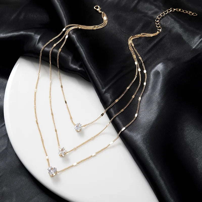 Colar Pingente Zircônia Multicamadas Choker Feminino Brilhante