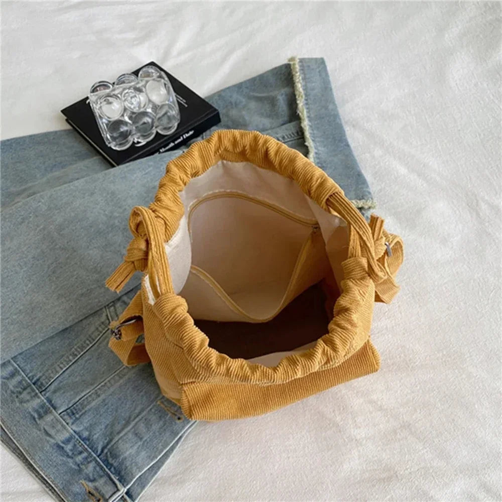 Bolsa Saco Feminina de Ombro com Cordão Estilo Coreano – Leve e Casual, 4 Cores