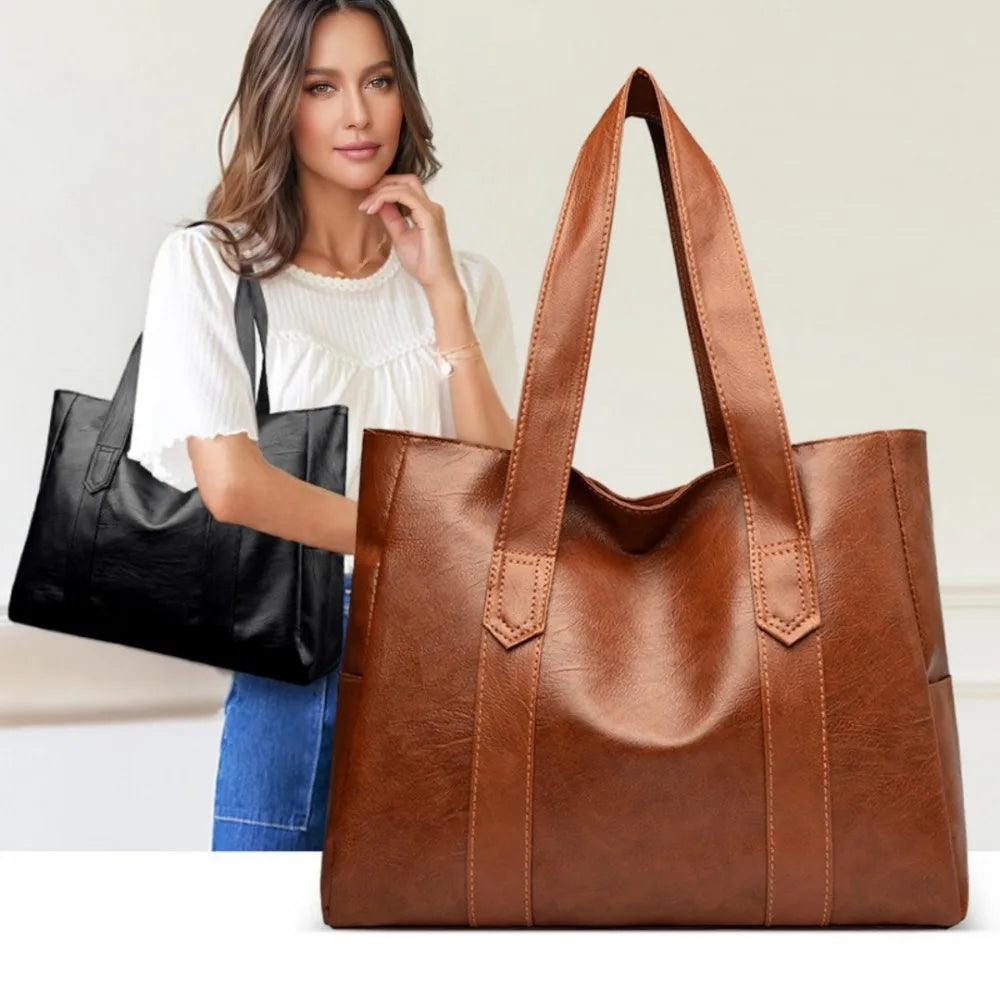 Bolsa Feminina de Ombro Espaçosa e Multifuncional com Zíper de Segurança em Material Sintético Durável