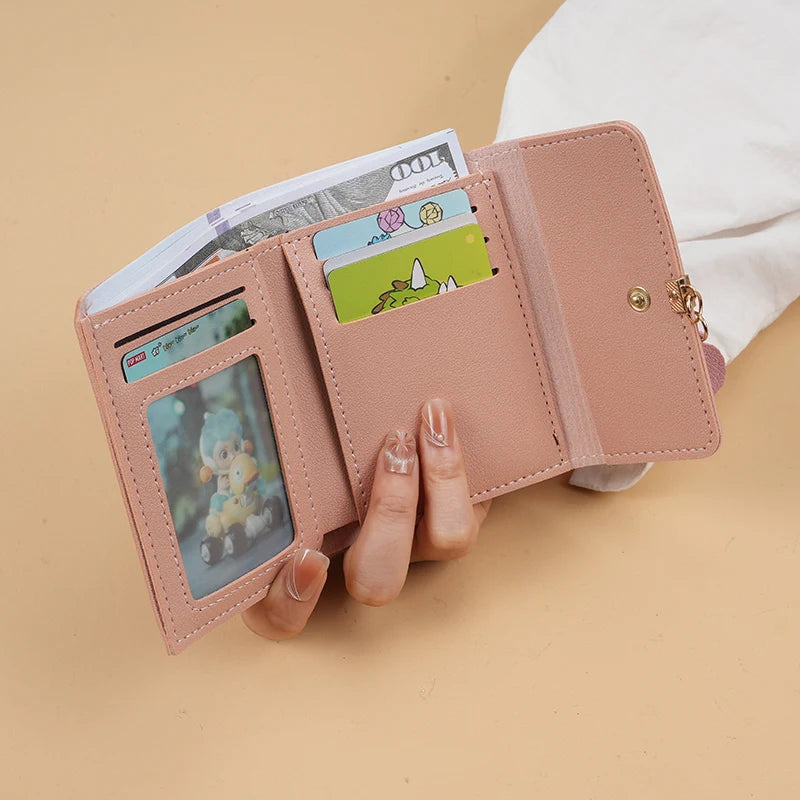 Carteira Feminina Trifold Compacta com Porta-Moedas e Porta-Cartões