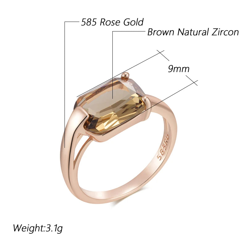 Anel Quadrado Zircônia Marrom Dourado Rosé