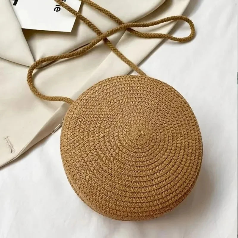 Bolsa de Palha Redonda Minimalista de Ombro