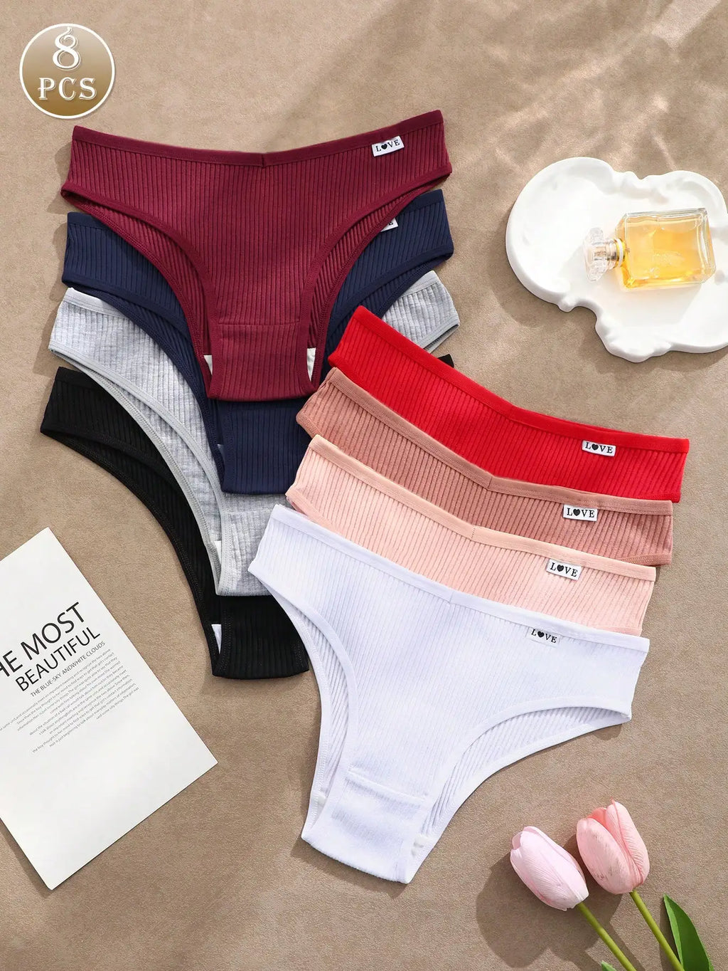 Kit 8 Calcinhas Macias Cintura Baixa em V Alta Elasticidade Confortáveis Feminina