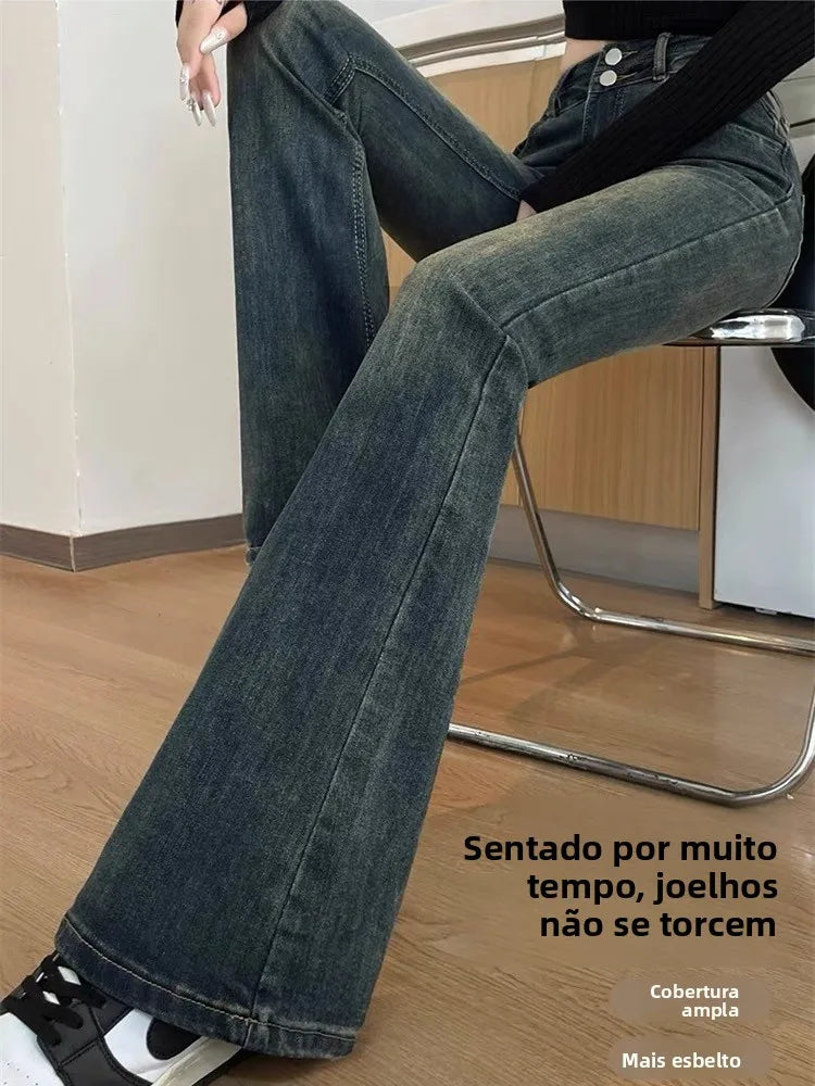 Calça Jeans Flare Cintura Alta Elástica Feminina