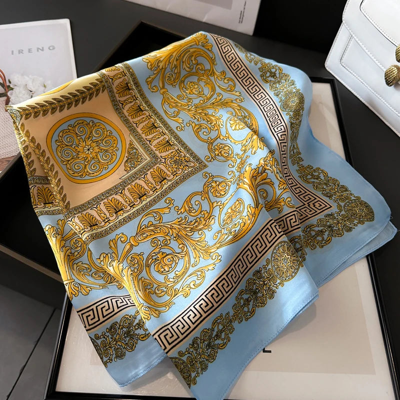 Lenço de Cetim Quadrado Estampado 70x70cm – Bandana Elegante para Cabelo, Pescoço e Bolsa